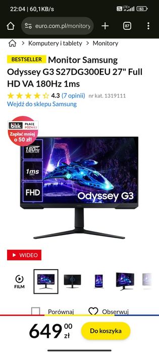 Monitor Samsung Odyssey G3 S27DG300EU