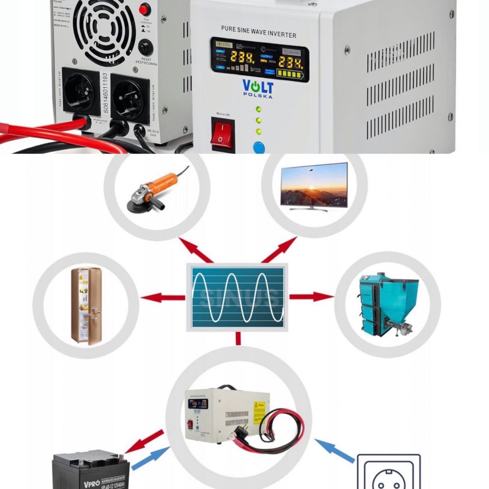 БДЖ Volt Polska sinusPRO 800VA 12V + гелевий акумулятор AGM12 V 100 AH