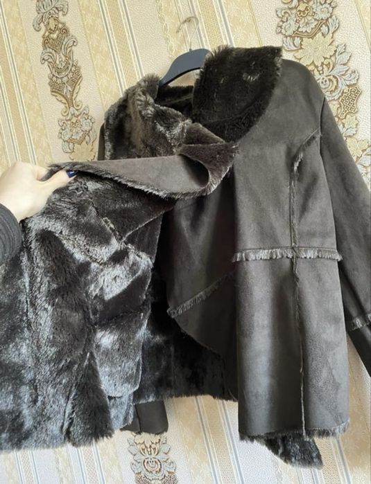Штучна дублянка накидка, темно коричнева шоколадна під замшу накидка