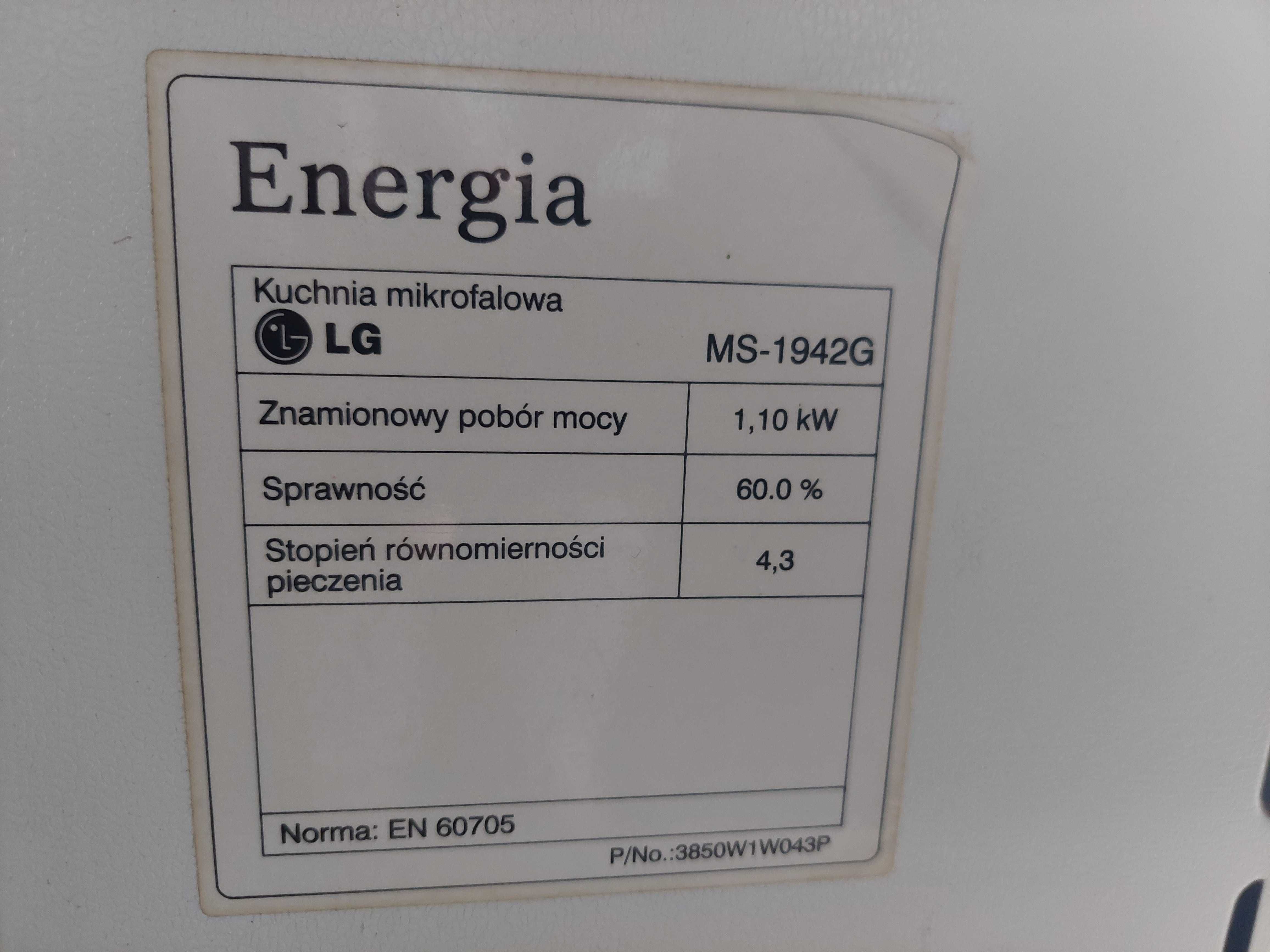 Kuchenka mikrofalowa mikrofala mikrofalówka LG