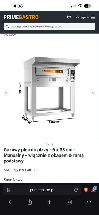 Gazowy piec do pizzy 6x33cm wraz z okapem i ramą podstawy