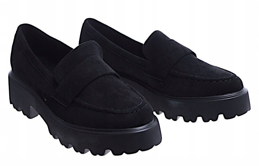 Buty półbuty damskie mokasyny czarne 41 na platformie wsuwane