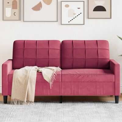 vidaXL Sofa 2-osobowa, winna czerwień, 140 cm, tapicerowana aksamitem