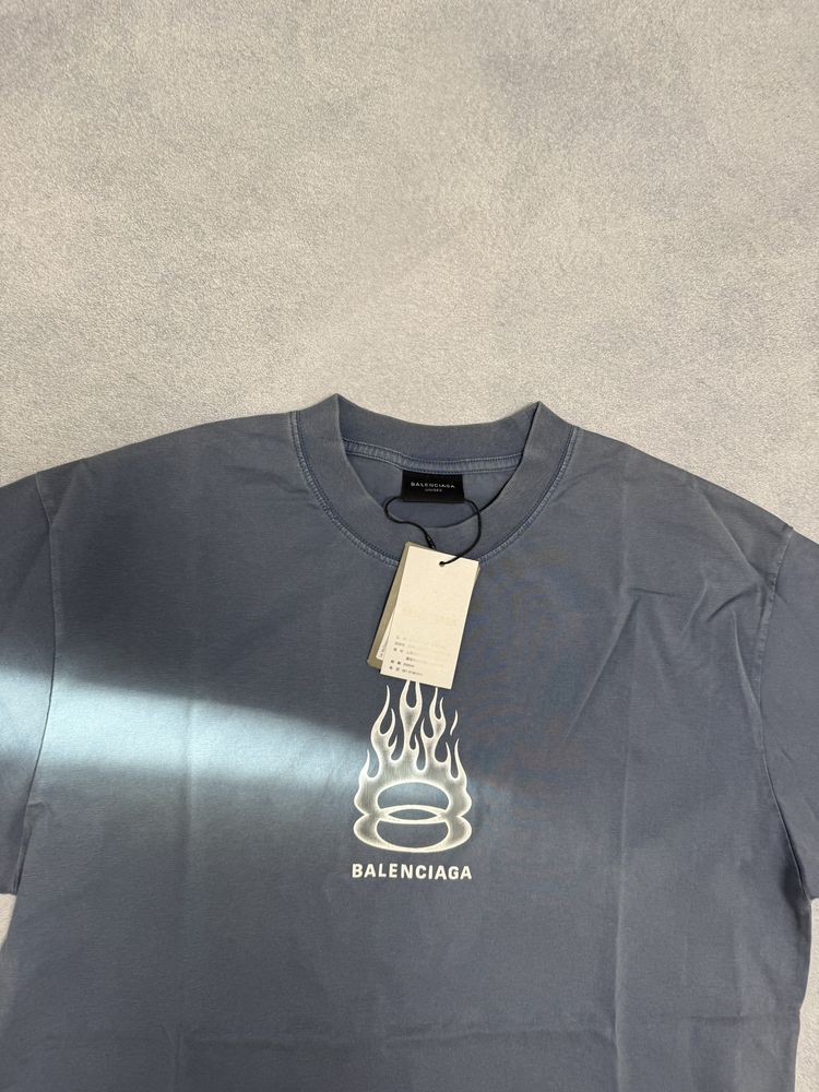 футболка Balenciaga Unity Fire logo blue tee
