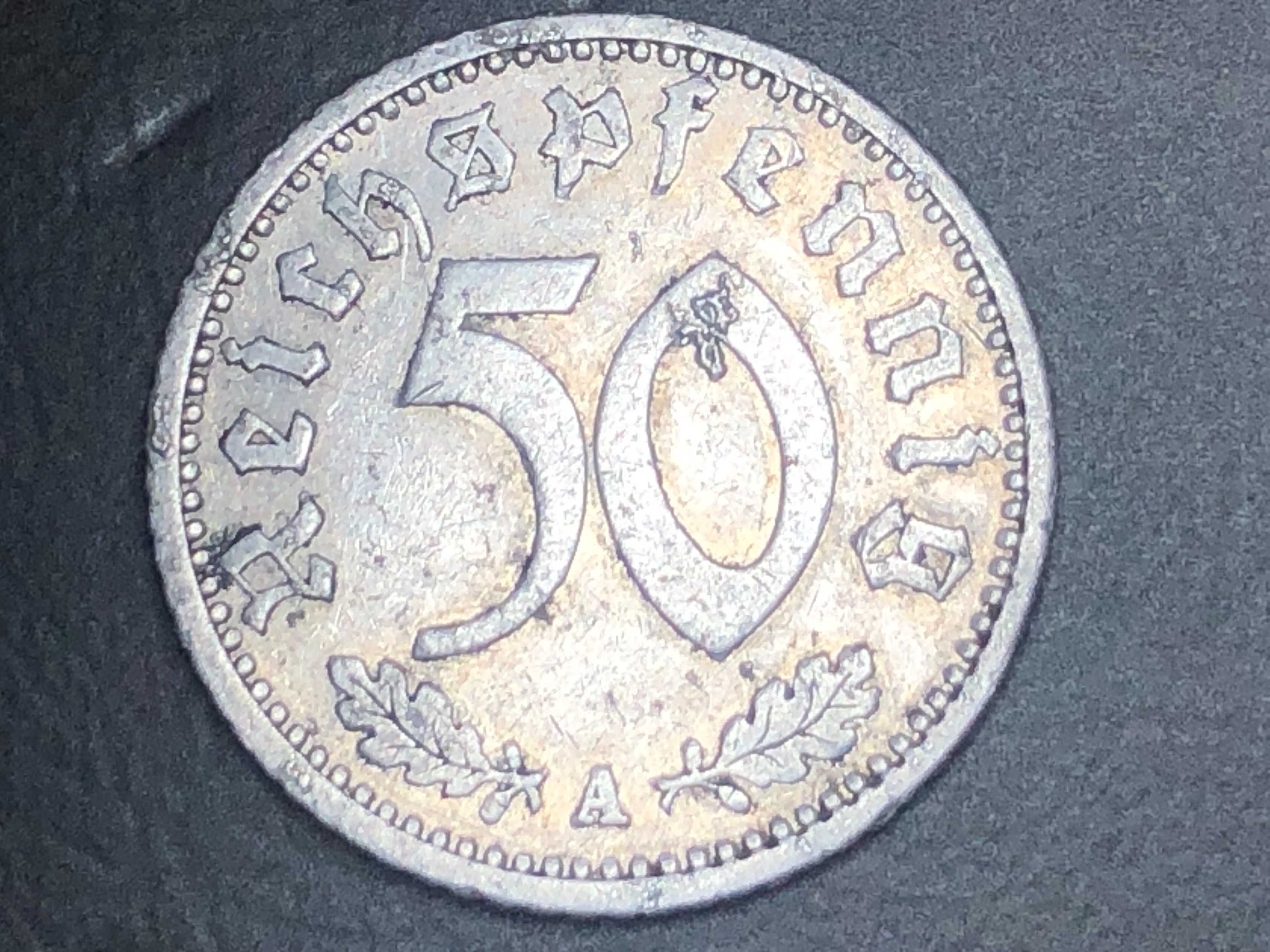 Alemanha 1935 - 50 Reichspfennig Letra A - Alumínio