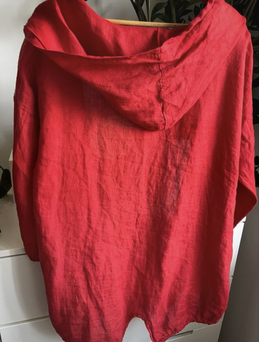 100% len lniana kurtka bluza kardigan czerwona M