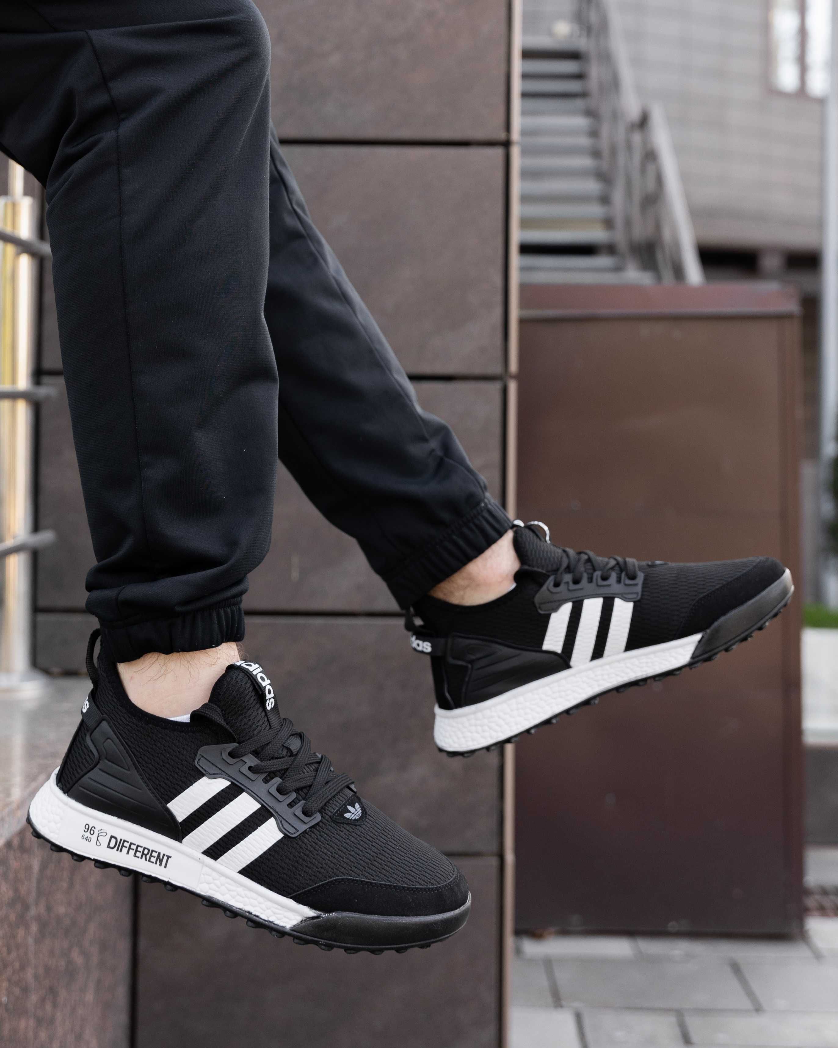 Кроссовки мужские Adidas Different Black White Адидас лето текстиль