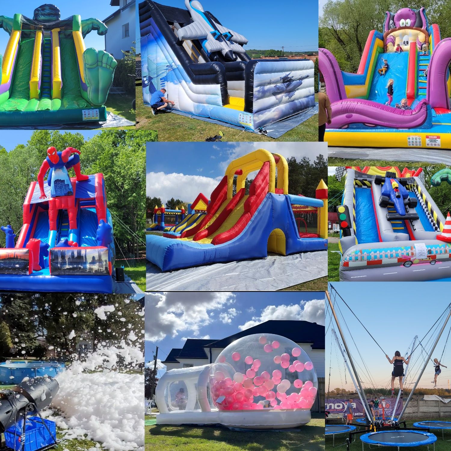 Dmuchaniec zjeżdżalnia Euro-Bungee trampolina wynajem Bubble Piana