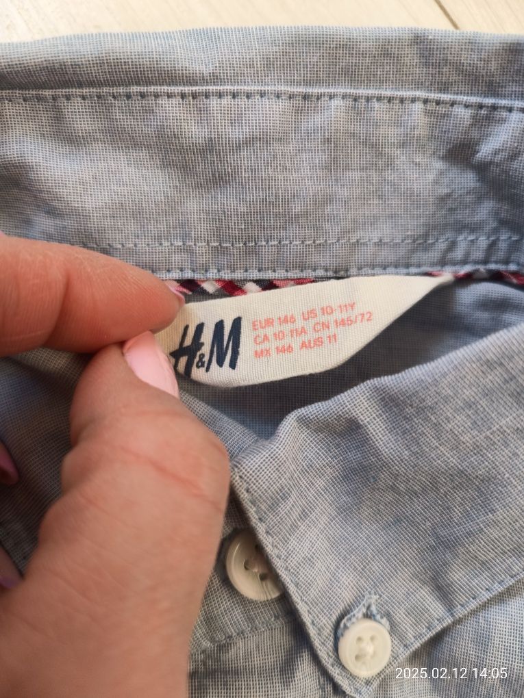 146 H&M koszula niebieska bawełniana długi rękaw