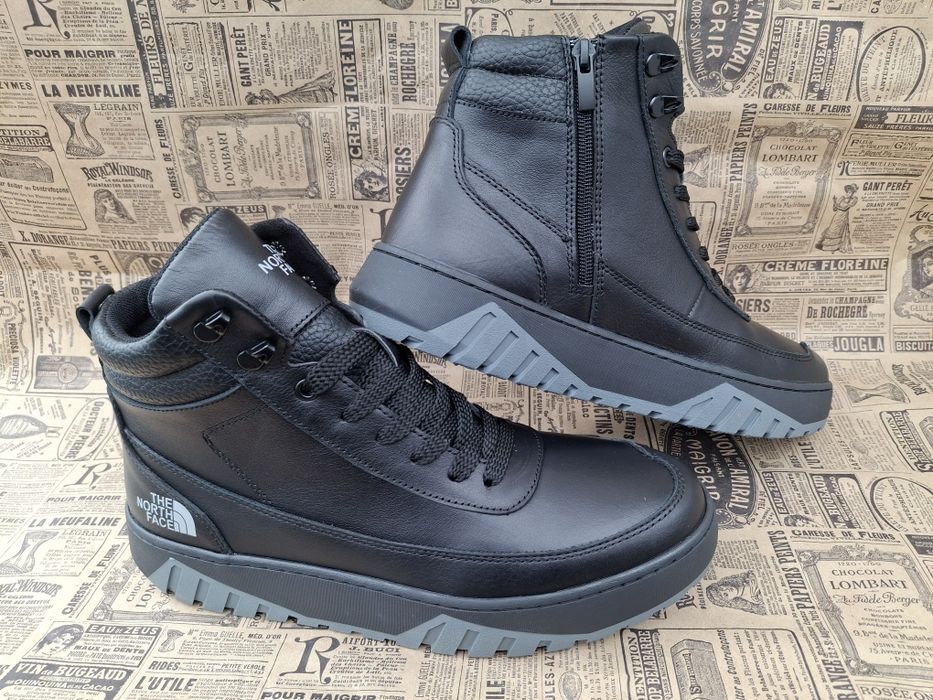 Мужские зимние кожаные прошитые кроссовки на молнии замке NORTH FACE