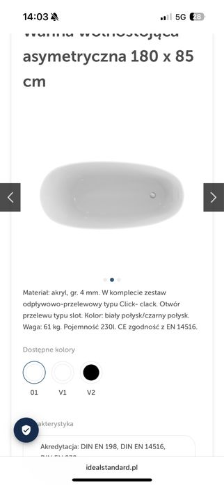 Wanna wolnostojąca 180cm IDEAL Standard