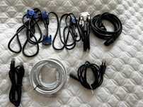 Zestaw różnych kabli, VGA, DVI, ósemka, Ethernet