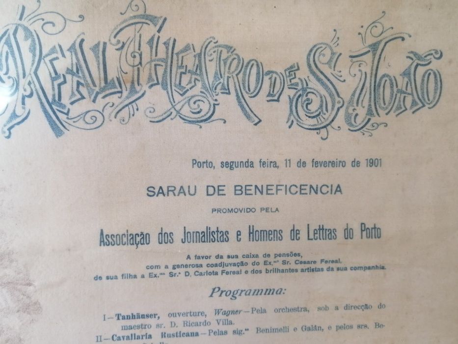 Panfleto Antigo 1901 Real Theatro de S.João Sarau de Beneficência