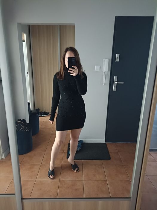 Czarna sukienka, długi sweter, golf, tunika, rozmiar z metki L/ XL