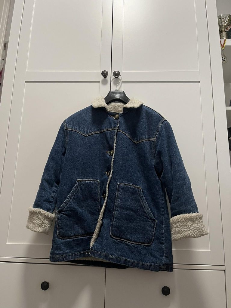 Kurtka zimowa jeansowa z futerkiem Zara r.140
