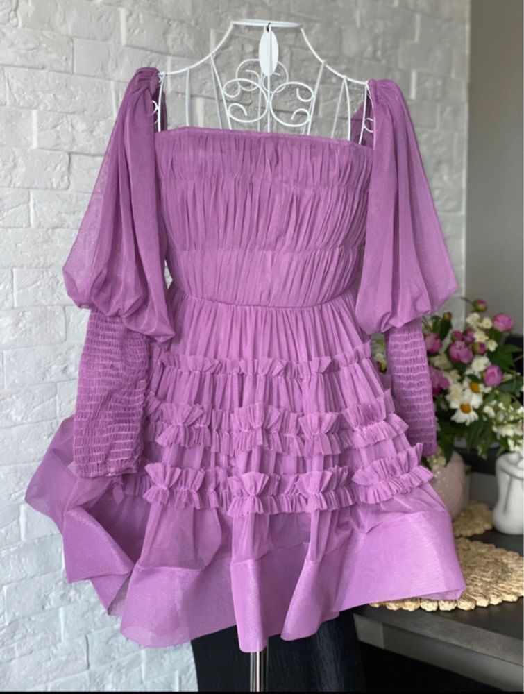 LACE & BEADS  fioletowa rozkloszowana sukienka mini m 38 L 40