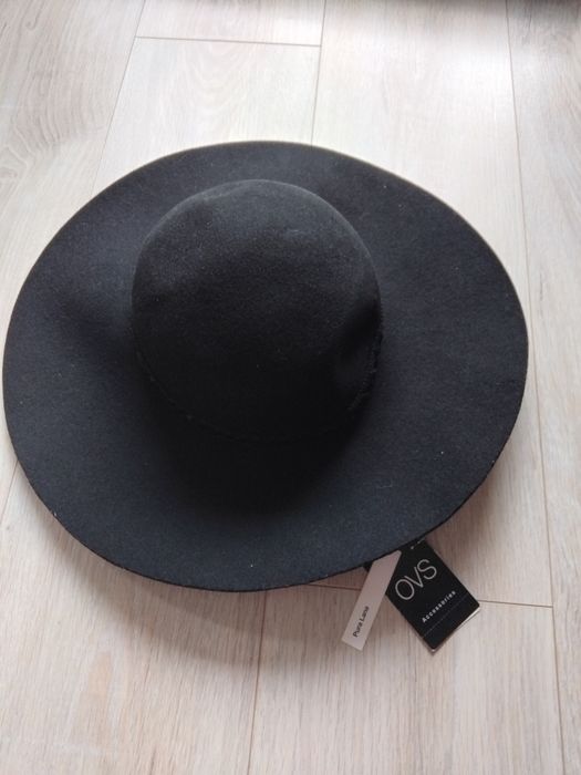 Nowy OVS 58 kapelusz 100% wełna czarny elegancki wełniany damski