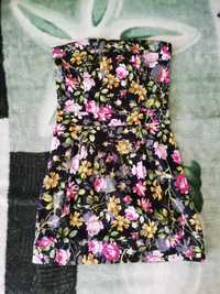 Sukienka mini czarna w kwiaty koktajlowa na wesele xs