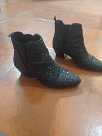 Botas brilhantes estilo cowboy,pelo tornozelo,pretas,Zara,tamanho 38