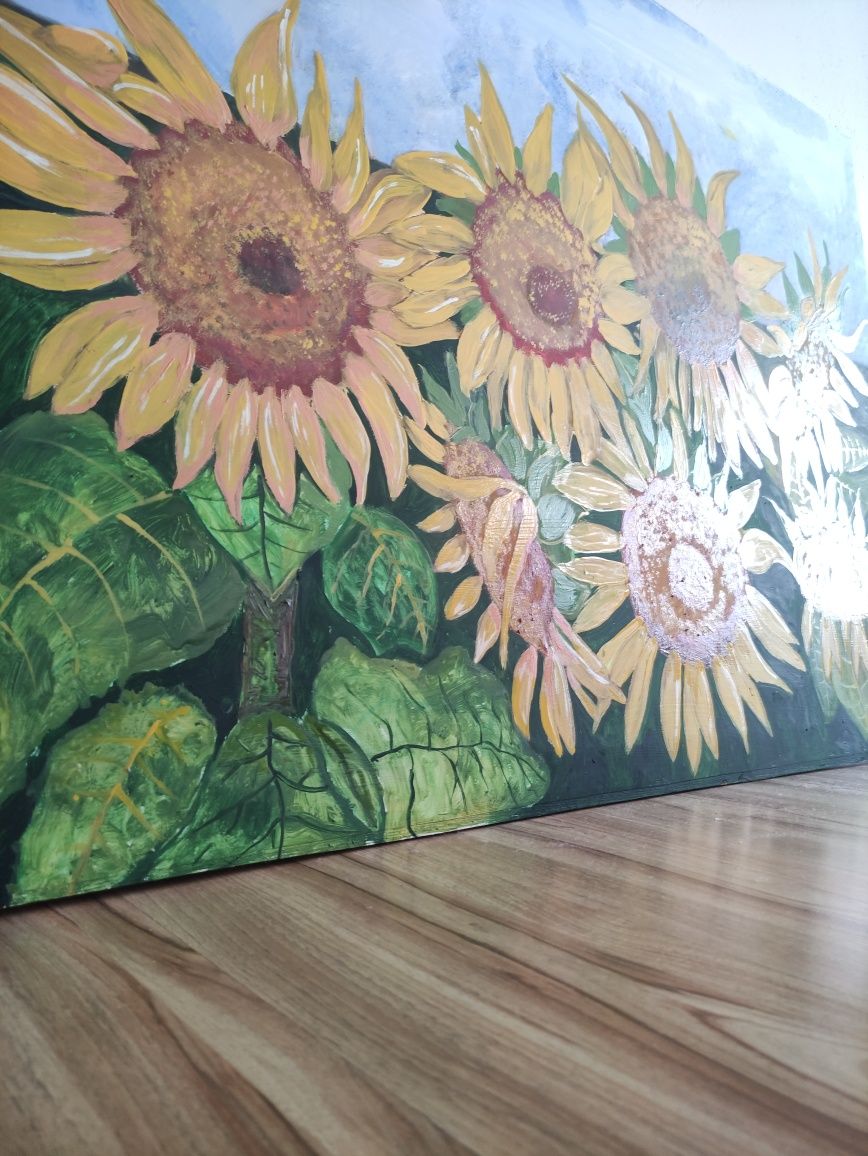 Bardzo duży obraz olejny ręcznie malowany słoneczniki