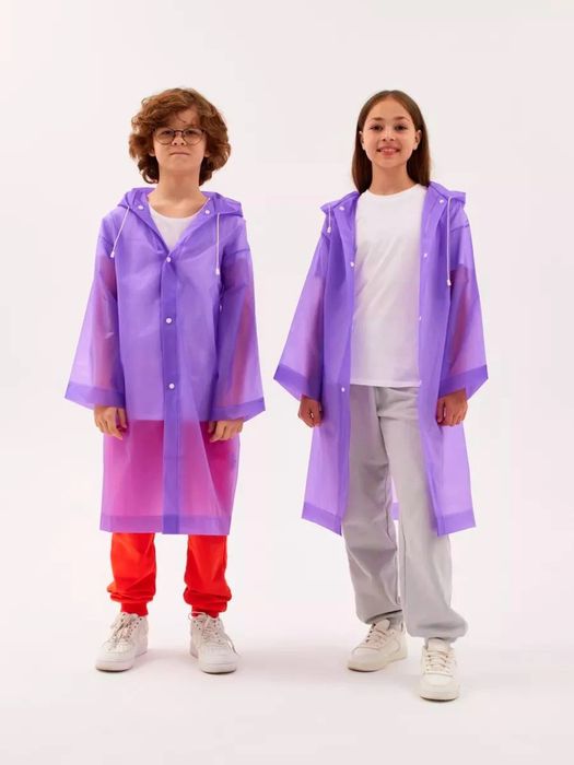 Дождевик детский многоразовый на кнопках EVA 120-160 см Purple