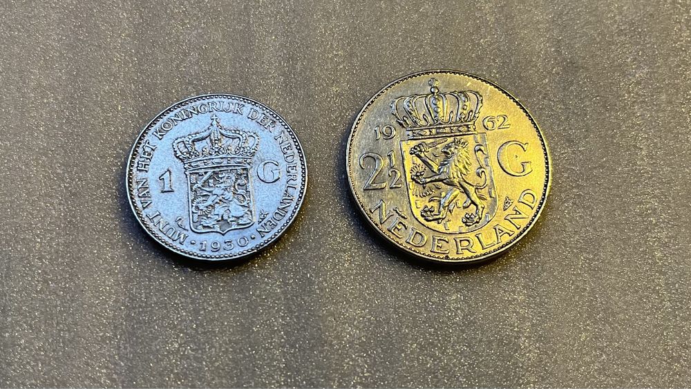 Zestaw srebrnych monet 1 i 2 1/2 guldena 1930