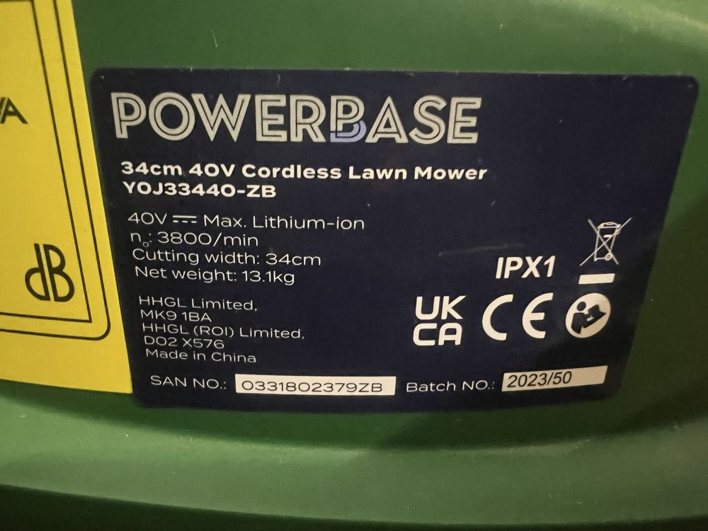 Акумуляторна газонокосарка 40V 34-37см POWERBASE Англія