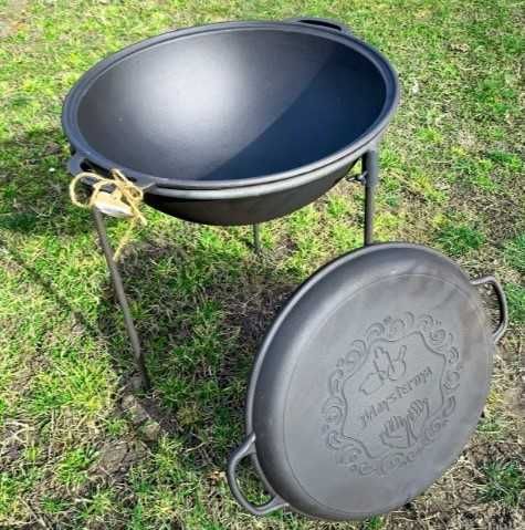 Узбецький казан чугун чавунний wok 12 л з кришкою - сковородою - гриль