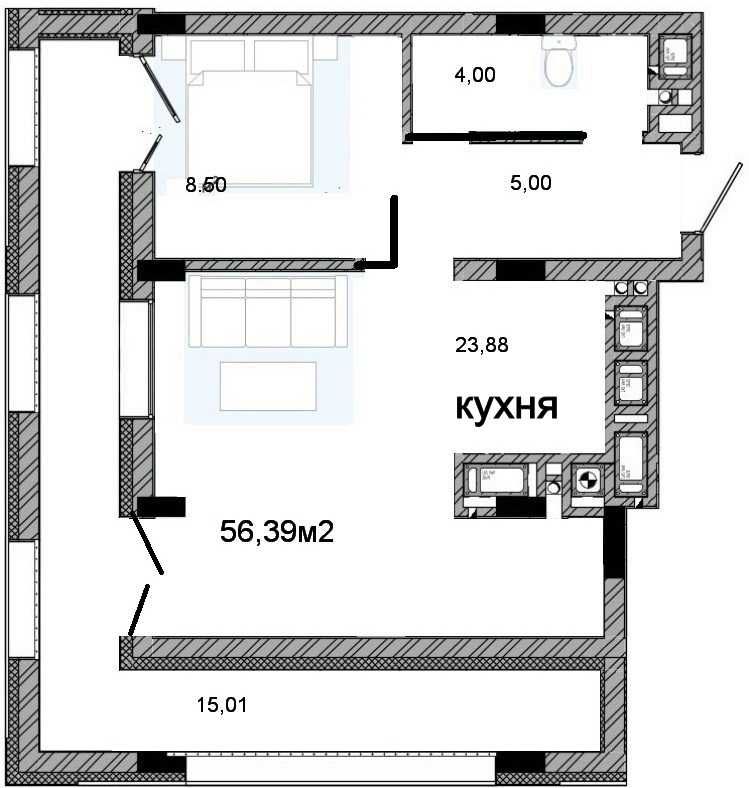 ВЛАСНИК без комісії ЖК бічна Стрийської 56,40м2 620дол/м2 Тераса 15м