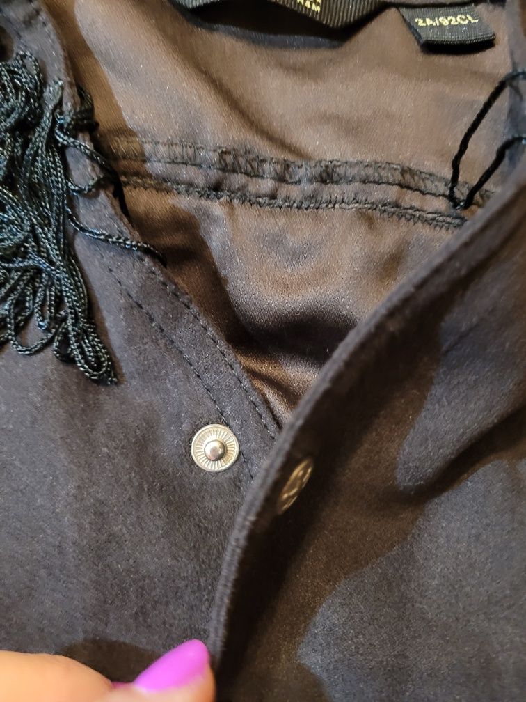 Kamizelka H&M zamsz czarna frędzle