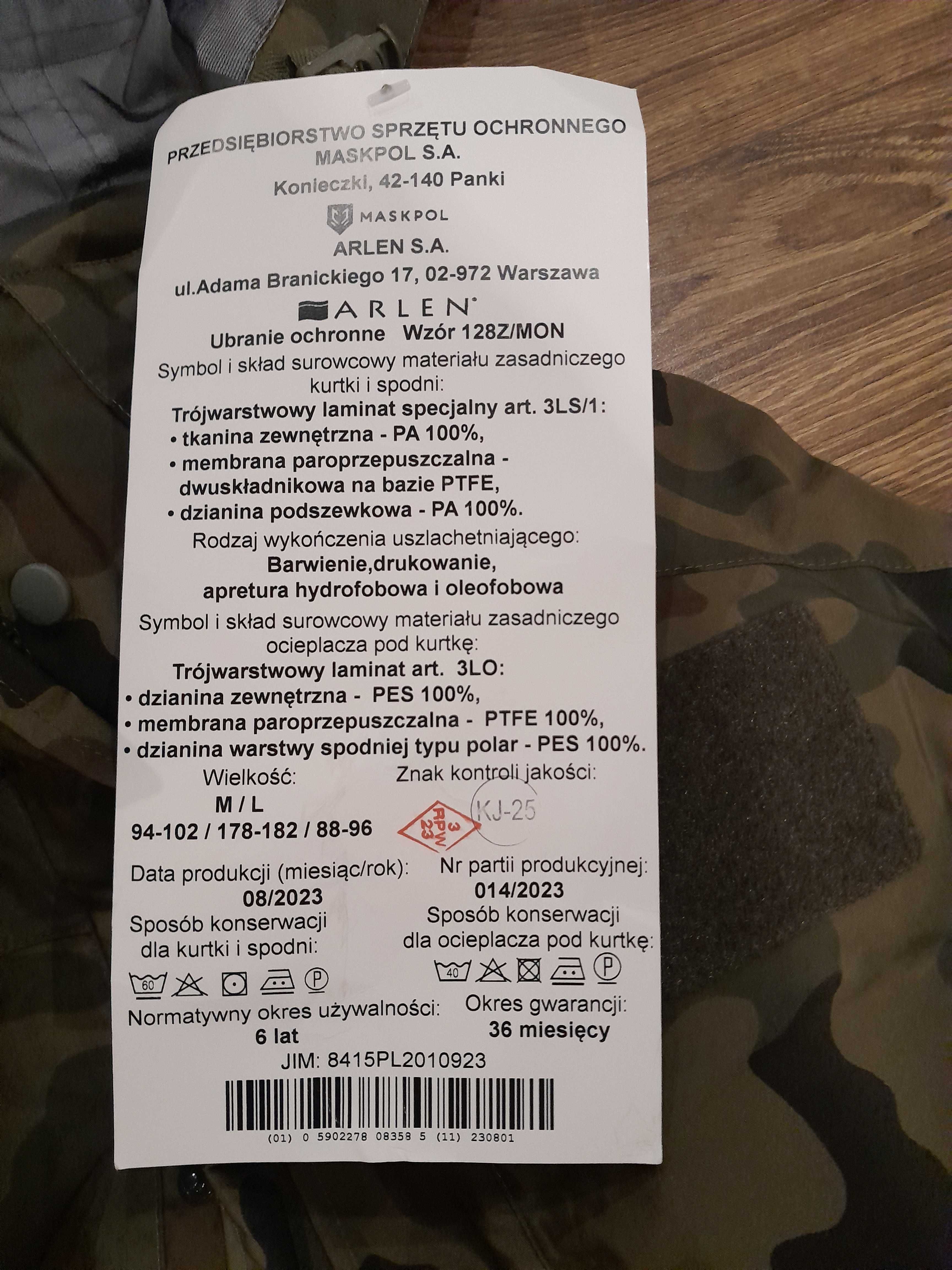 Ubranie ochronne Goratex wz 128Mon
