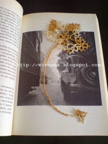 Zakładka do książki frywolitka liść jesień handmade
