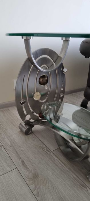 Stół dekoracyjny, szkto i stal
nierdzewna Unikat!