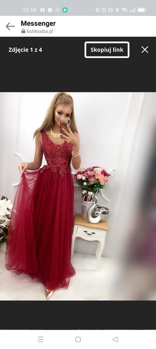 Długa bordowa sukienka studniówka wesele