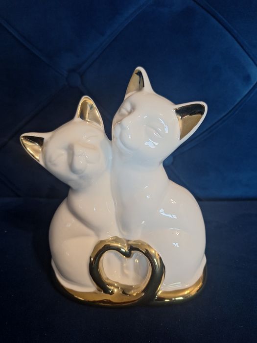 Figurkę home & you couple Cat koty biało złote para glamour