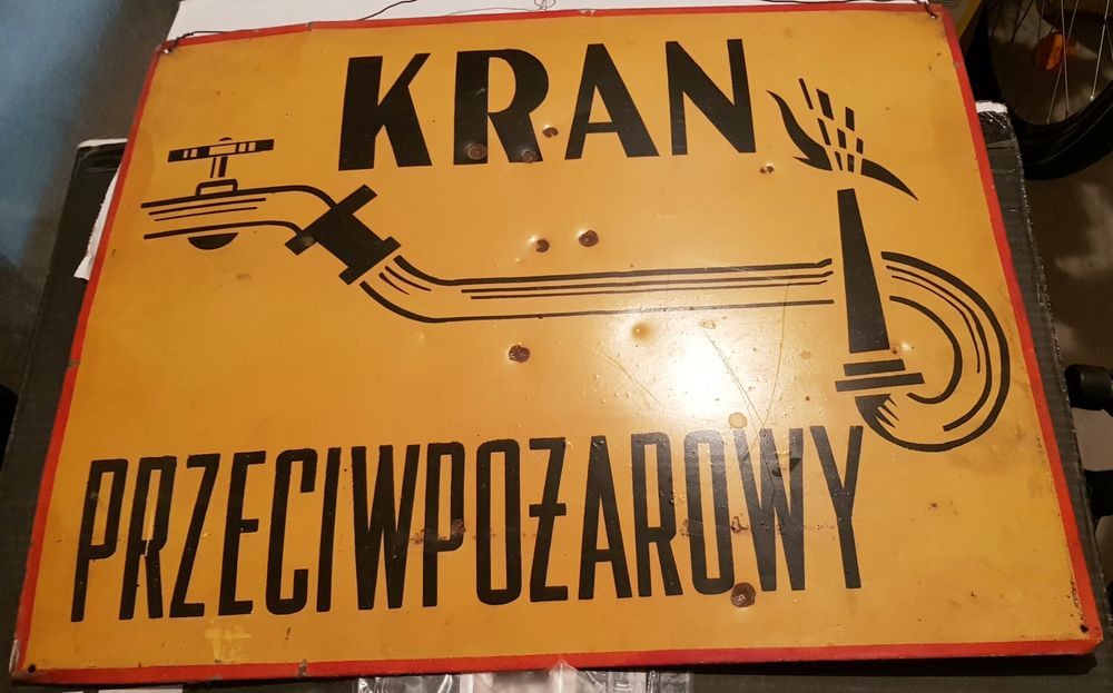 Tablica Kran Przeciwpożarowy PRL oryginalna