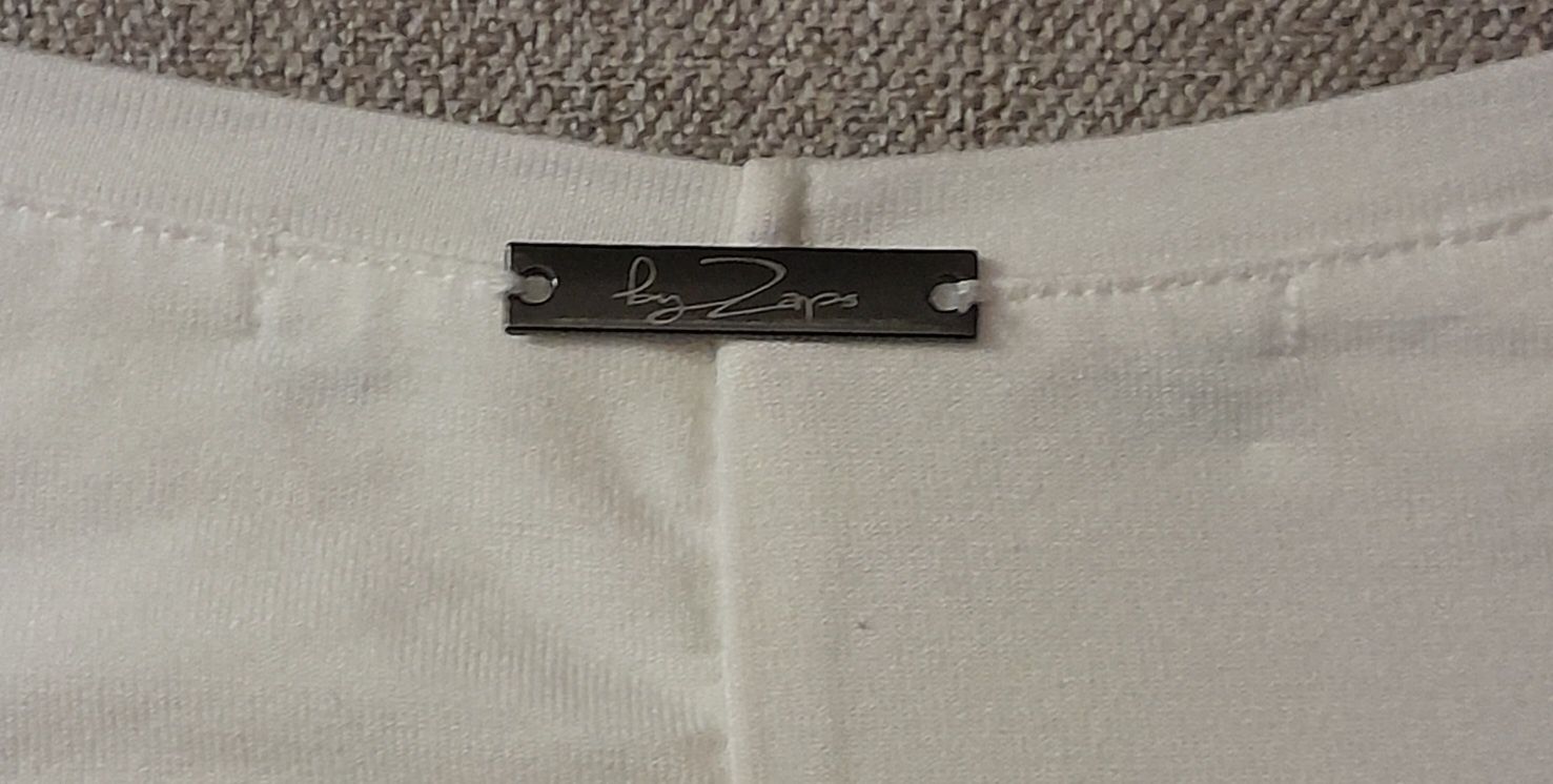 Bluzka Zaps biała wiskoza nietoperz rękaw 7/8  print dżety 46 XXXL XXL