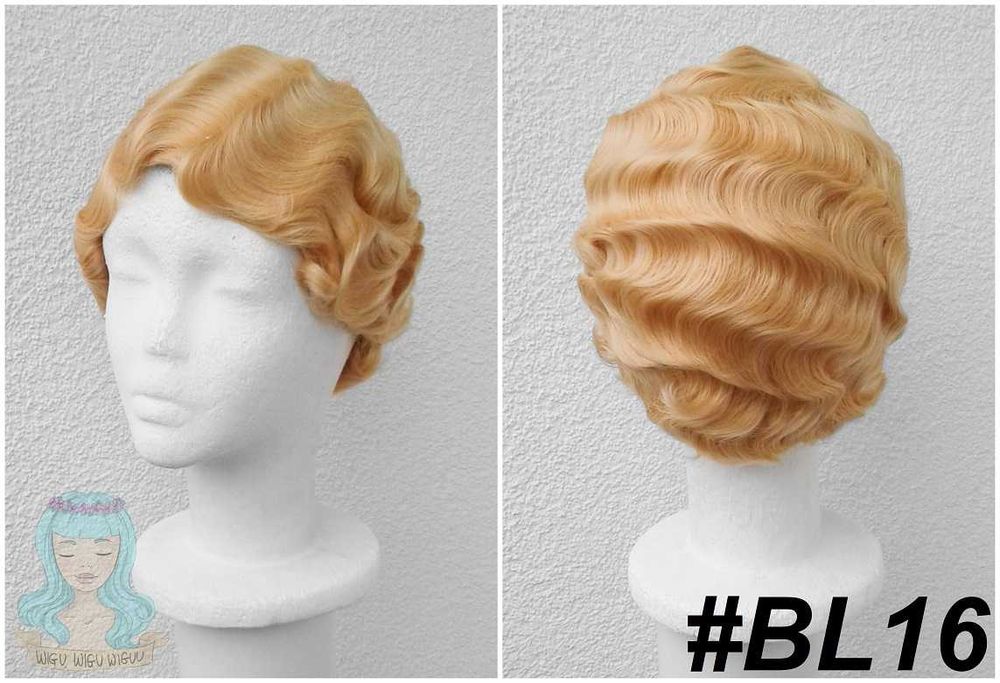 Blond żółta falowana krótka peruka sufrażystka lata 20ste wig cosplay