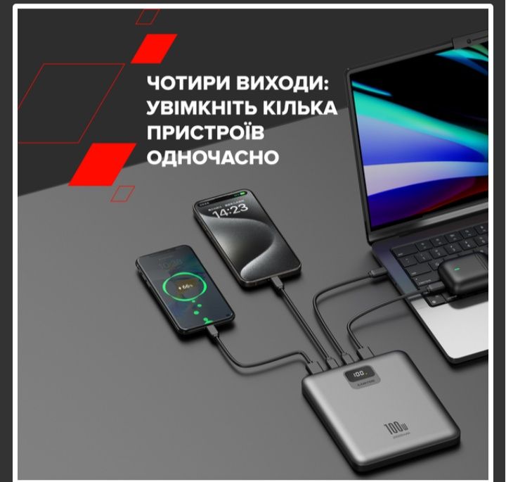 Зовнішній акумулятор CANYON PB-2008 LED FLAT 20000 mAh PD100W QC3.0 Da