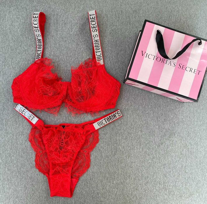 komplet bielizny victoria's secret red v3 new+torebka 80C