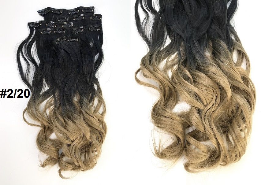 Doczepiane WŁOSY Zestaw CLIP-IN Naturalne Loki OMBRE Ciemny brąz/Blond
