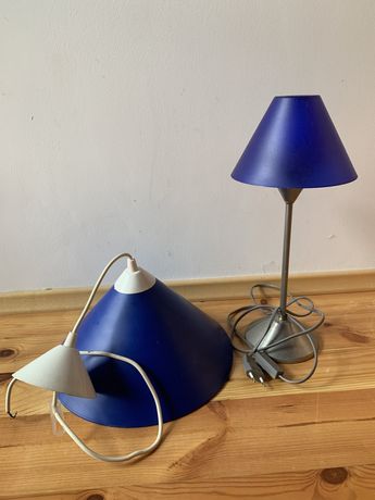 Lampa lampka nocna biurkowa niebieska zestaw