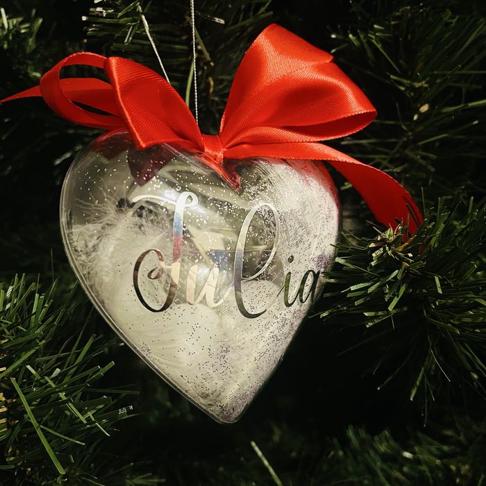 Bombki z inicjałem, imieniem, napisem okrągłe i serca