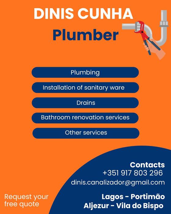 Canalizador Profissional/Plumber–Lagos/Portimão/Aljezur/ Vila do Bispo
