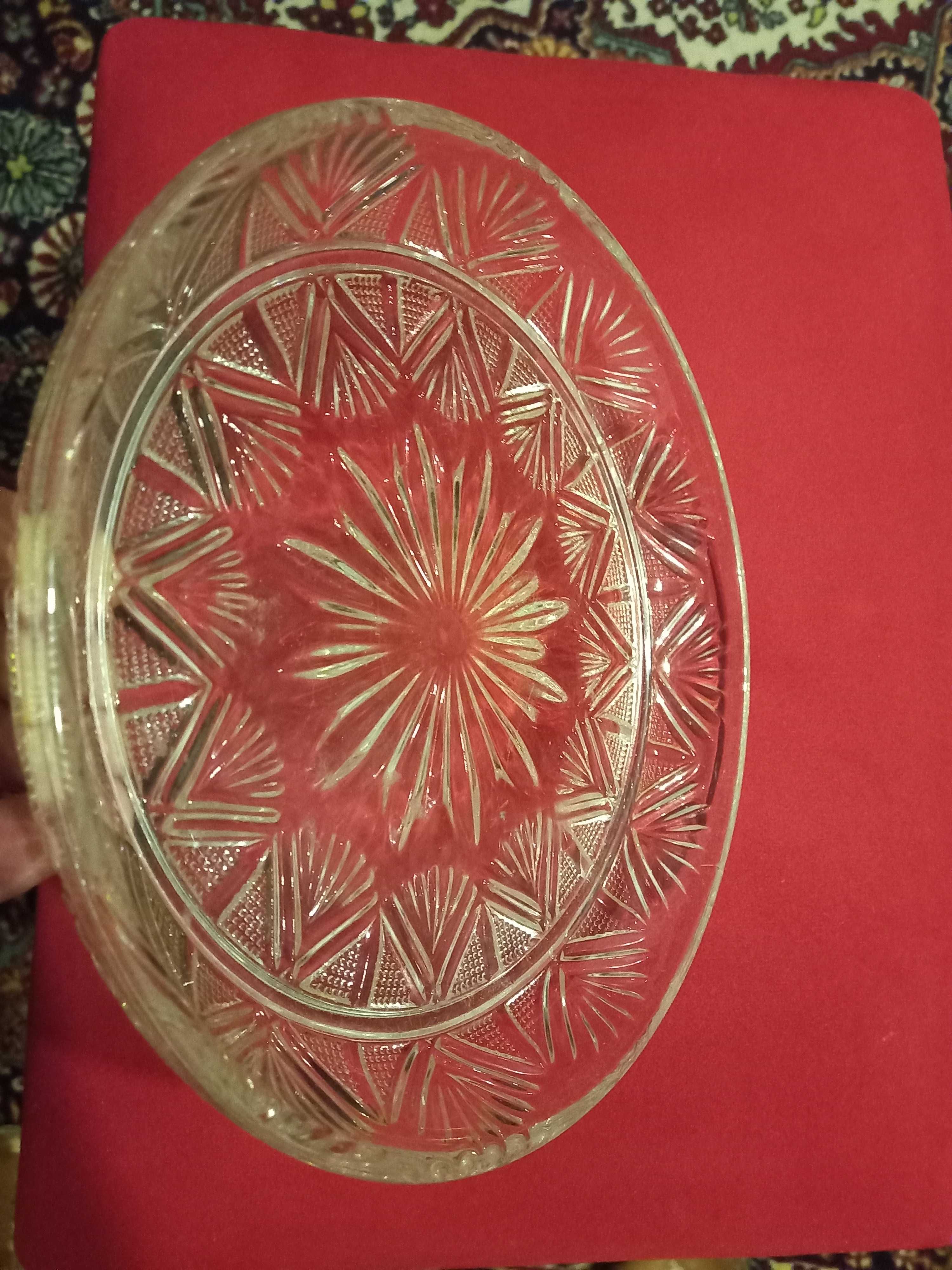 Patera na cisto, szkło ornamentowe PRL