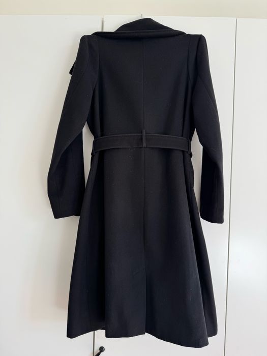 Czarny flauszowy płaszcz jesienno zimowy rozmiar L