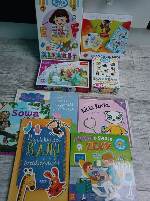 Duży zestaw gier puzzli i książeczek 3+ i 4 +