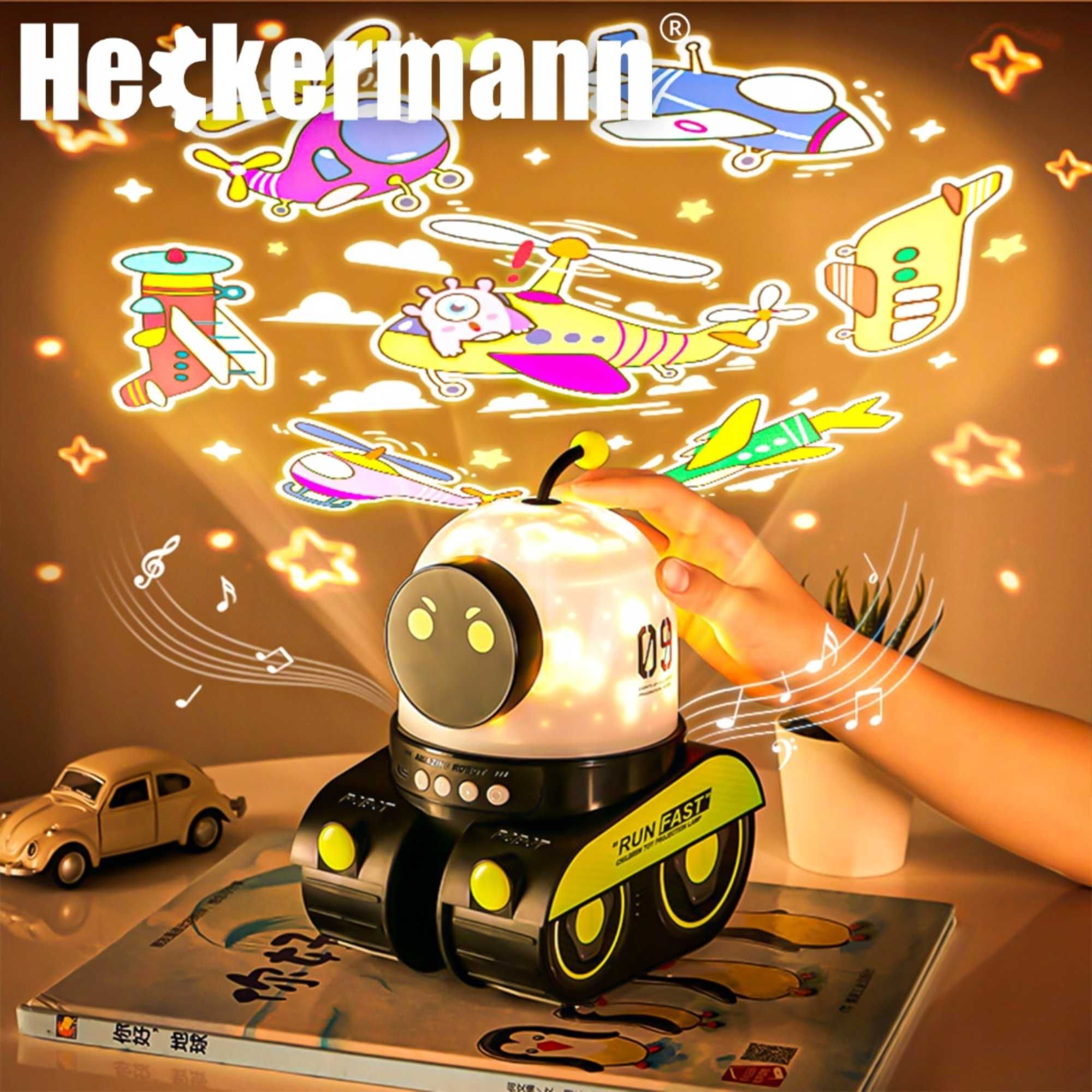 PROJEKTOR GWIAZD dla DZIECI Robot Lampka Nocna LED Muzyka 3W1