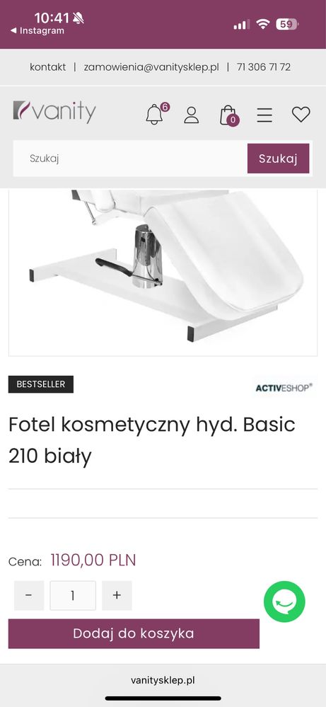 Łóżko kosmetyczne Fotel kosmetyczny hyd. Basic 210 biały