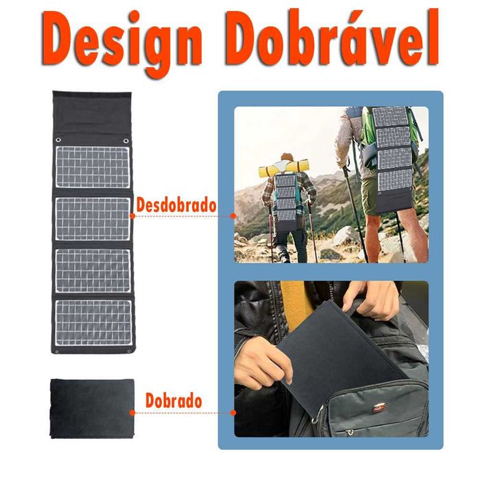 Painel solar portatil dobravel 15w 2 entradas usb carregador telemovel